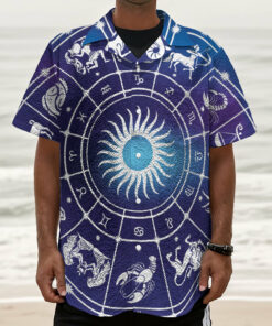 Zodiac Horoscopes Print Textured Short Sleeve Shirt