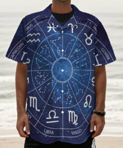 Zodiac Signs Wheel Print Textured Short Sleeve Shirt