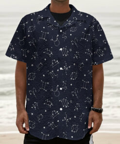 Zodiac Star Signs Pattern Print Textured Short Sleeve Shirt