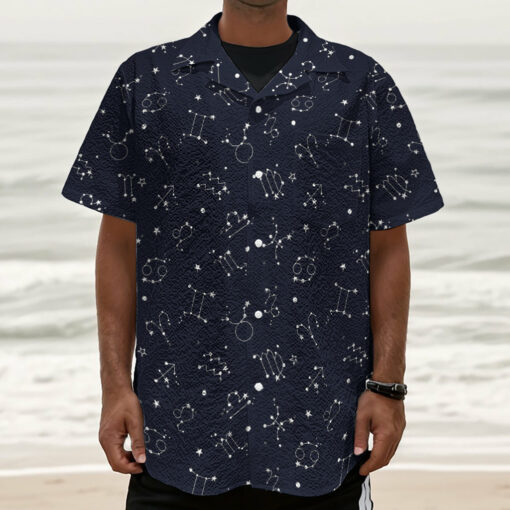 Zodiac Star Signs Pattern Print Textured Short Sleeve Shirt