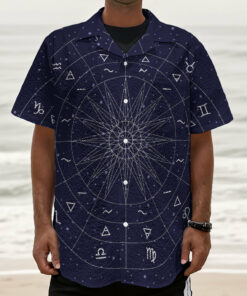 Zodiac Symbols Circle Print Textured Short Sleeve Shirt