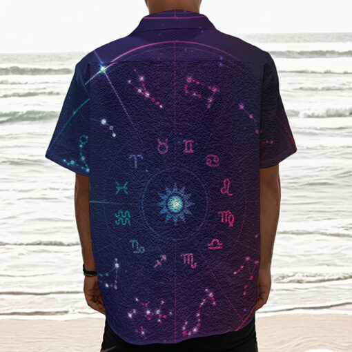 Zodiac Symbols Wheel Print Textured Short Sleeve Shirt