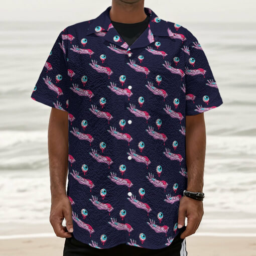 Zombie Eyeball Pattern Print Textured Short Sleeve Shirt