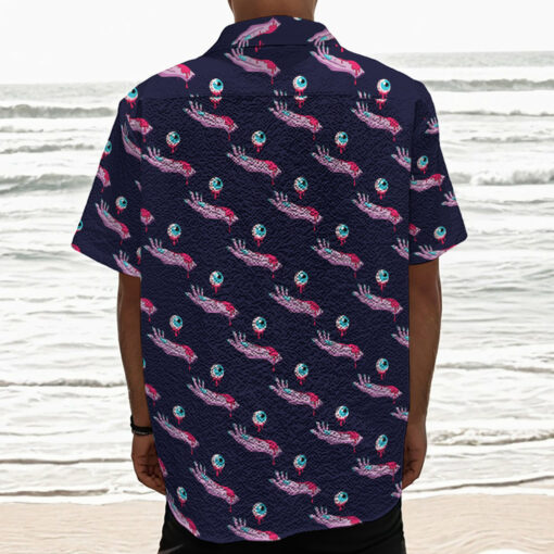 Zombie Eyeball Pattern Print Textured Short Sleeve Shirt