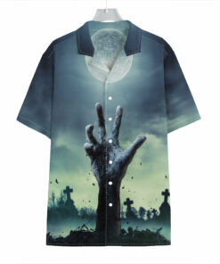 Zombie Hand Rising From Grave Print Hawaiian Shirt